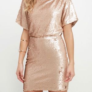 LULU’S- Glory Never Fades Rose Gold Sequins Dress